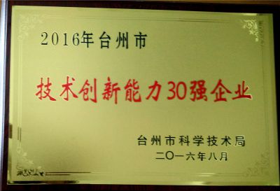 2016年度台州市技术创新能力30强企业